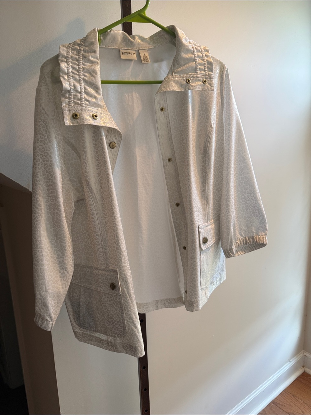 Chico’s White Leopard-Print Lightweight Jacket